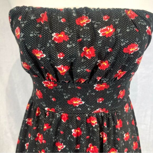 American Rag black and red polka dot floral strapless dress size small - Picture 2 of 4